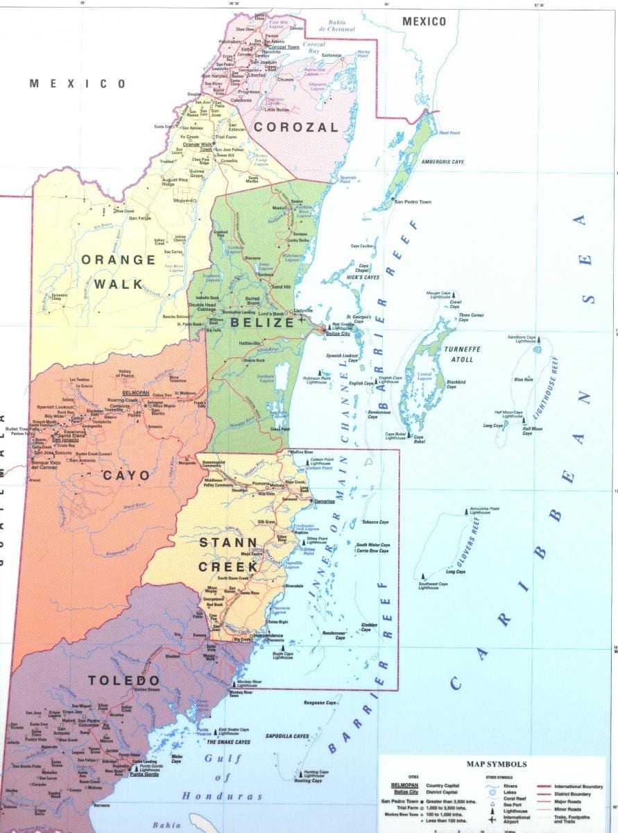 Mapa ng distrito ng Belize