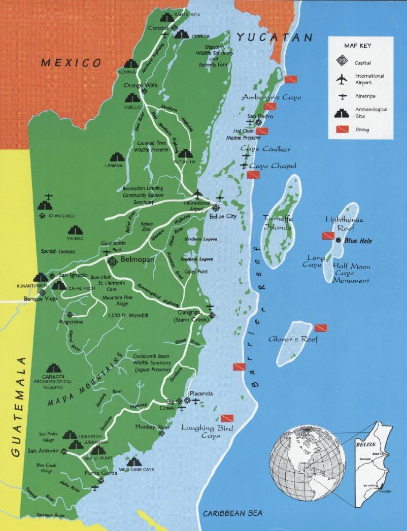 Mapa ng Belize dive