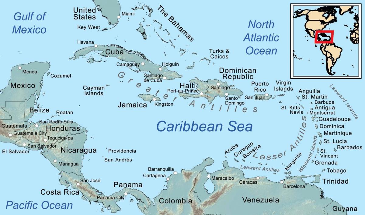 mapa ng Belize at nakapaligid na isla