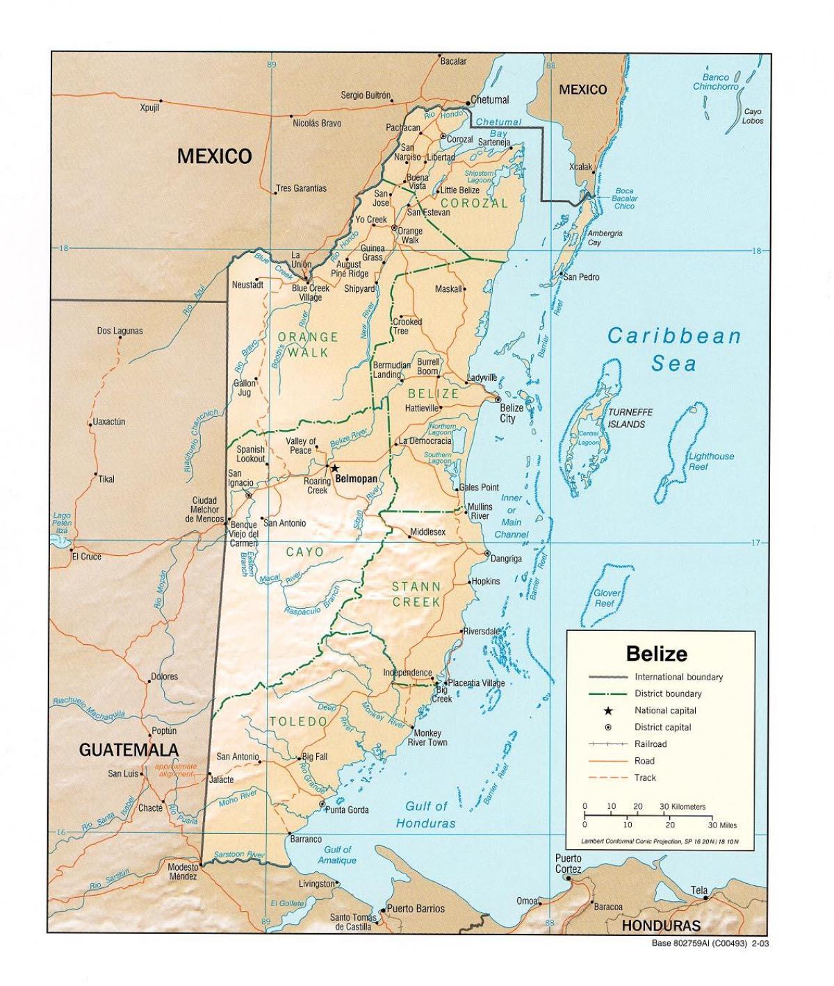 mapa na nagpapakita ng Belize