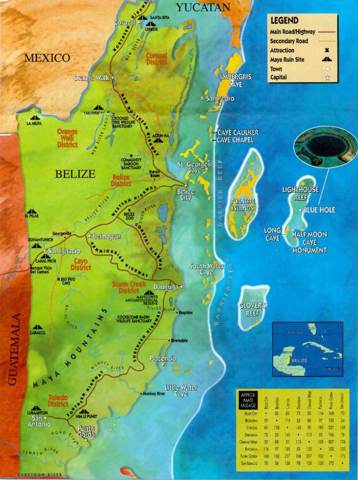 Belize mga lugar ng pagkasira ng mapa