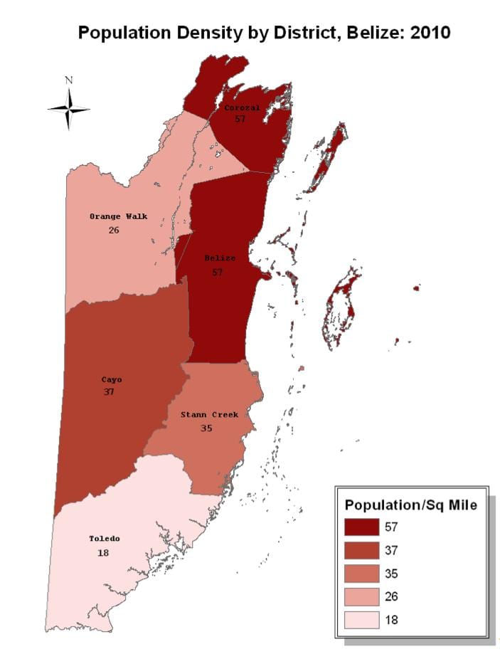 Mapa ng Belize populasyon