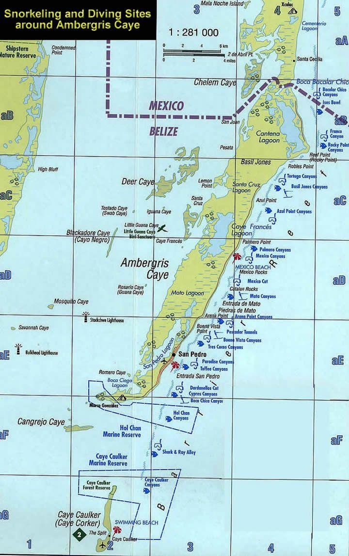 Mapa ng Belize snorkeling
