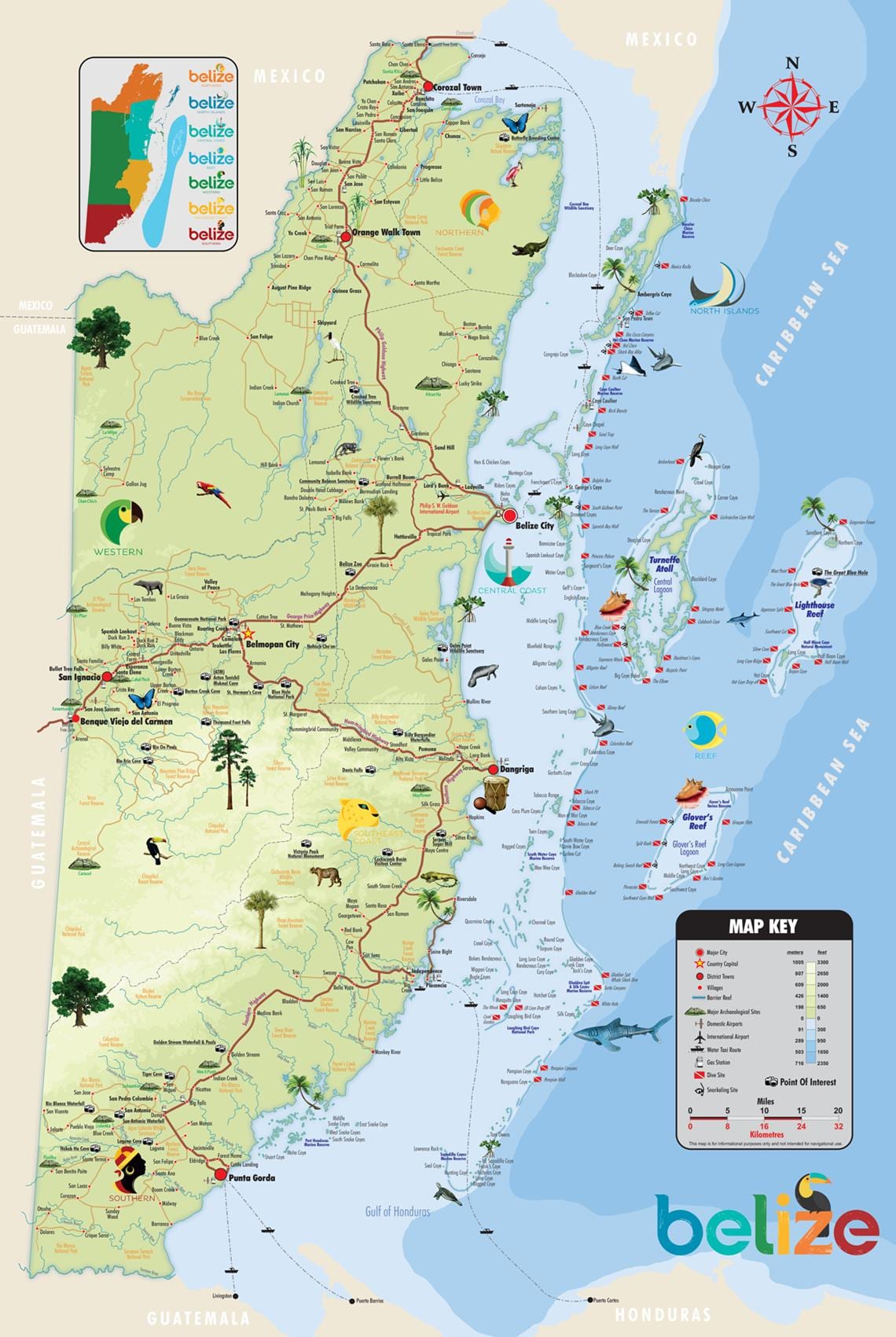 Belize pinupuntahan ng mga turista mapa