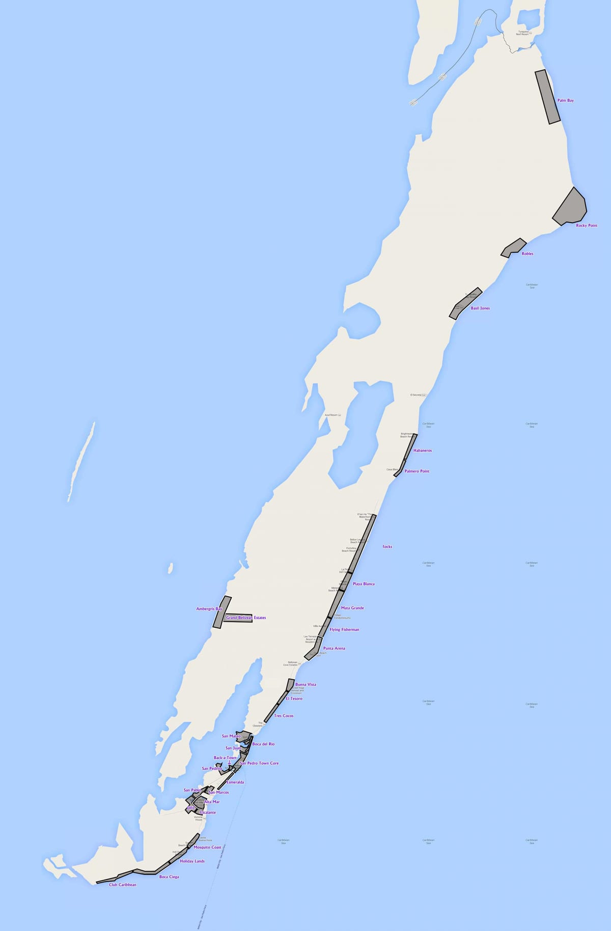 Mapa ng embegris caye Belize