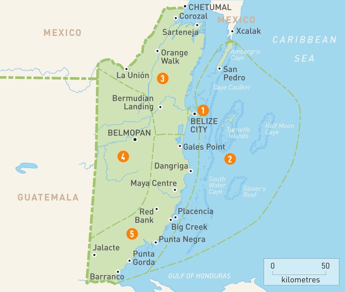 Mapa ng Belize at mga nakapaligid na mga bansa