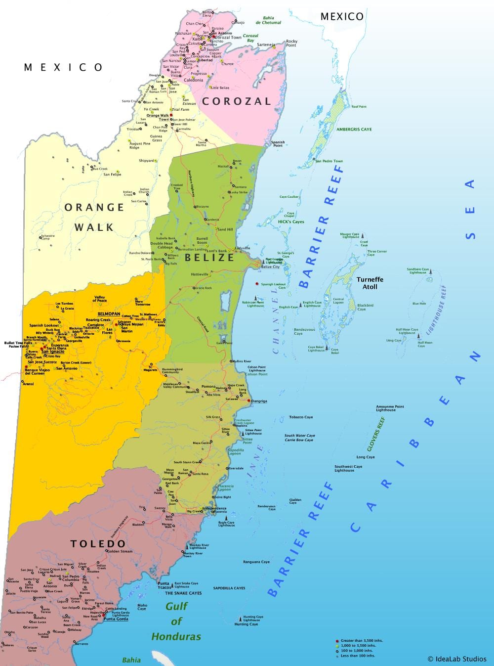 Mapa ng Belize sa nayon