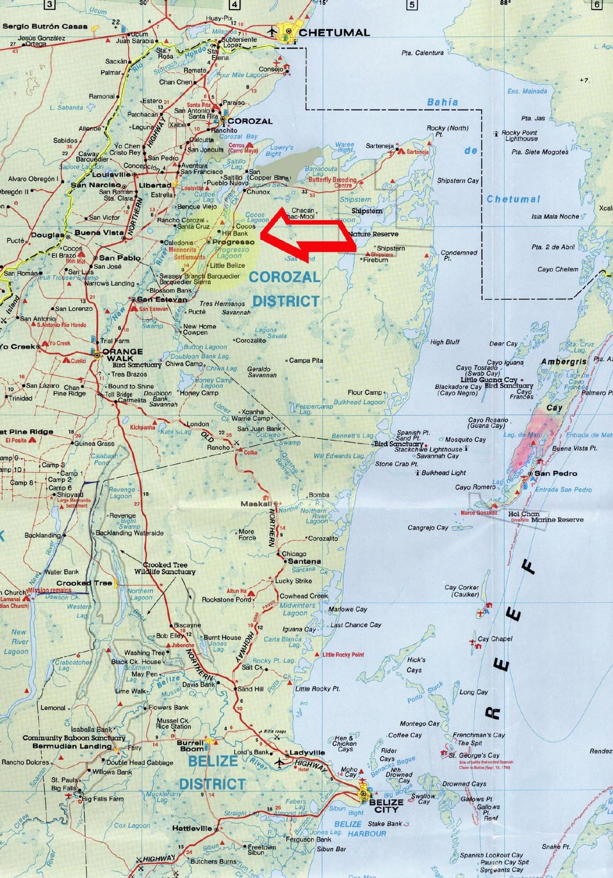 detalyadong mga mapa ng kalsada ng Belize