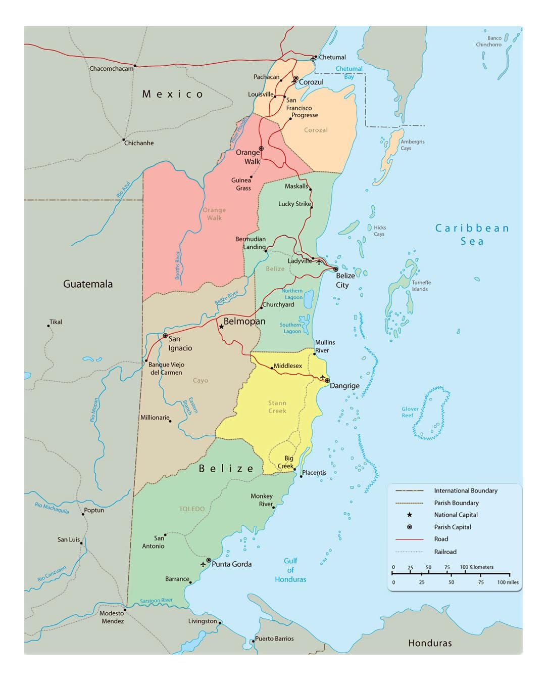Mapa ng pampulitika Belize