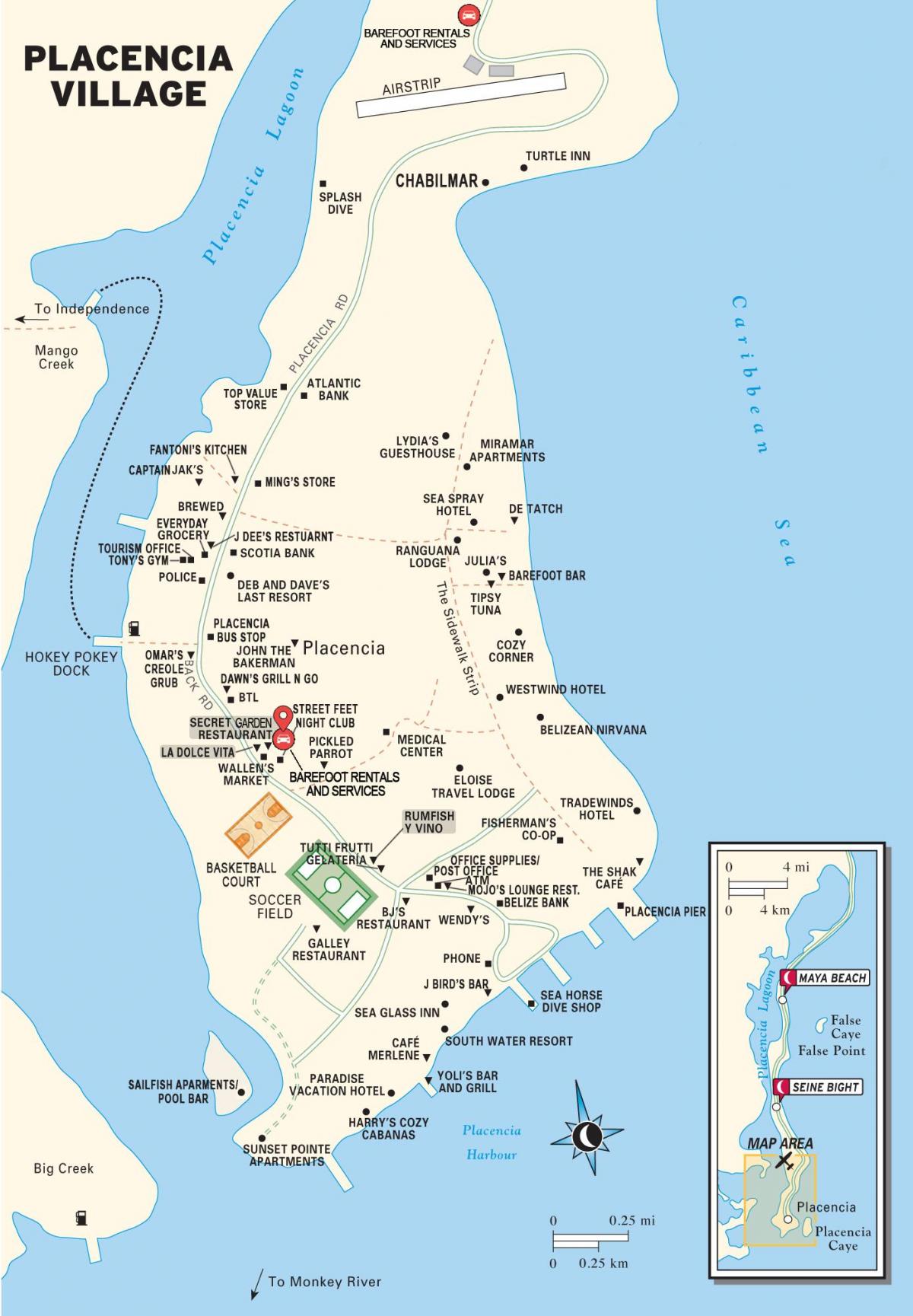 mapa ng placencia village Belize