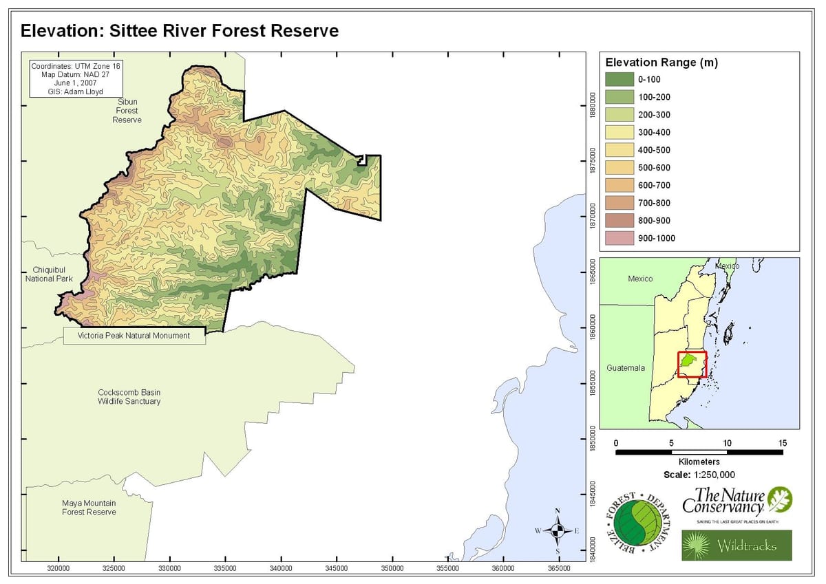 Mapa ng sittee ilog Belize