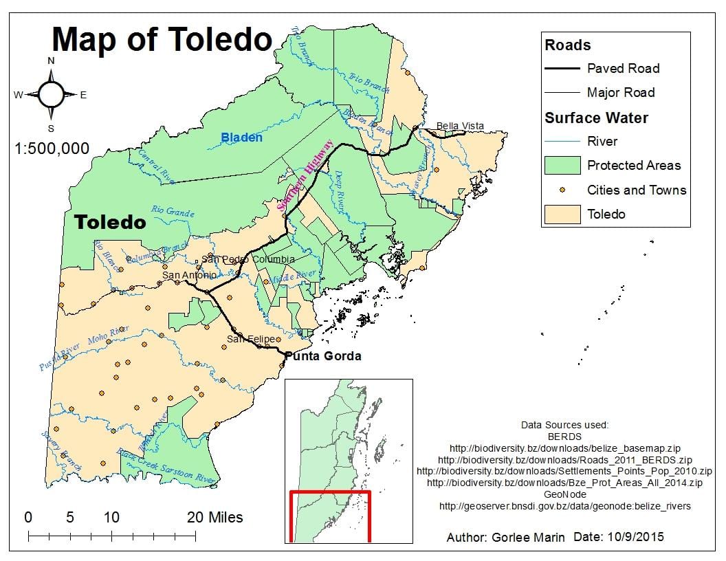 mapa ng toledo distrito ng Belize