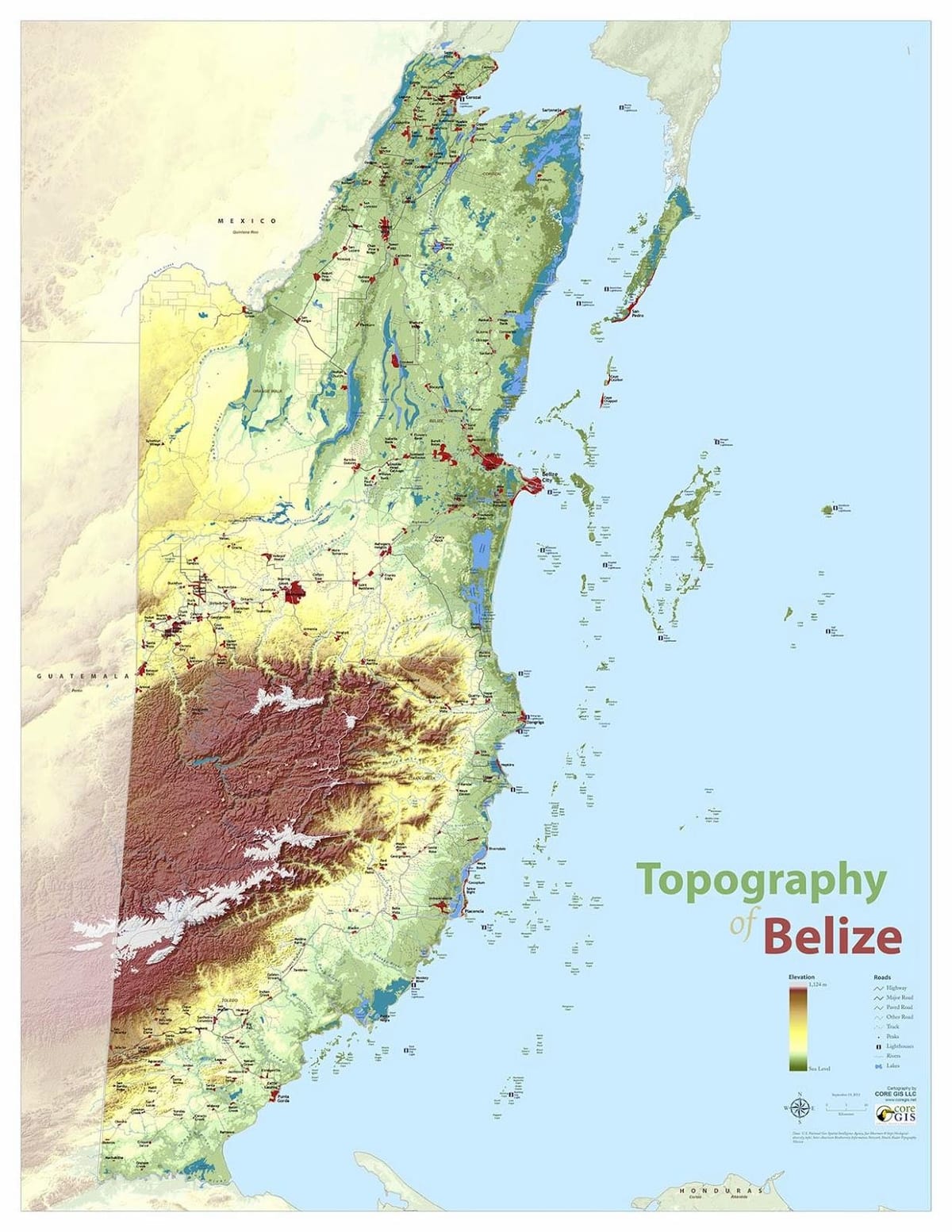 Mapa ng topographic Belize