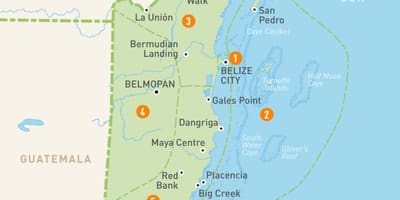 Mapa ng Belize at mga nakapaligid na mga bansa